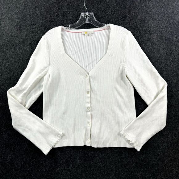 Boden Sweater Women’s 14 White Cardigan Ribbed Emboidered - Picture 1 of 7